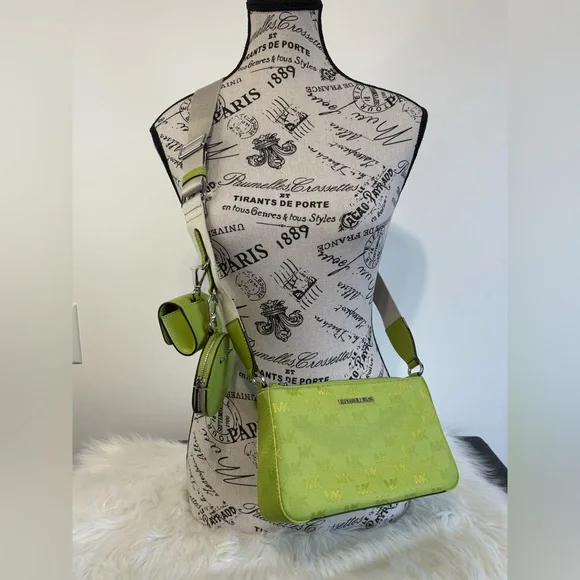 Michael Kors Lime Green Crossbody Bag Trio Jet Set Travel - Picture 2 of 16